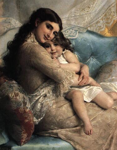 Emile Munier Portrait of a Mother and Daughter